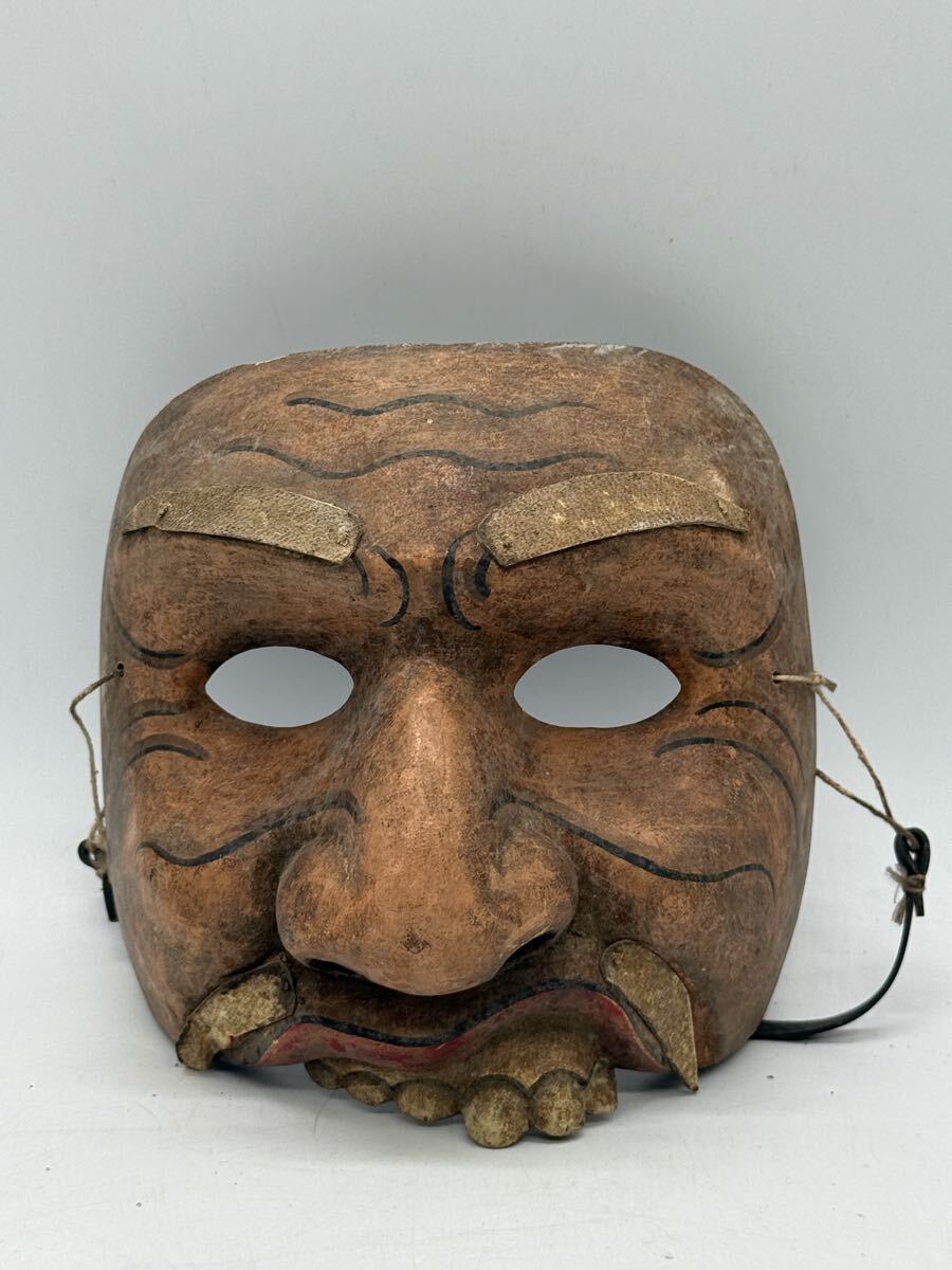 no.158 木彫り 仮面 老人面 民芸面 伝統面 古面 彫刻 アンティーク 木製面 お面 木彫り おかめ 翁 木彫 能楽 アンティーク拍卖