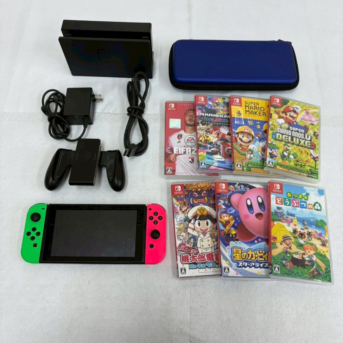 J437-O66-908 Nintendo Switch ニンテンドー スイッチ 本体 HAC-001/Joy-Con ネオングリーン ネオンレッド/ソフト7本付きセット/通電OK OA拍卖