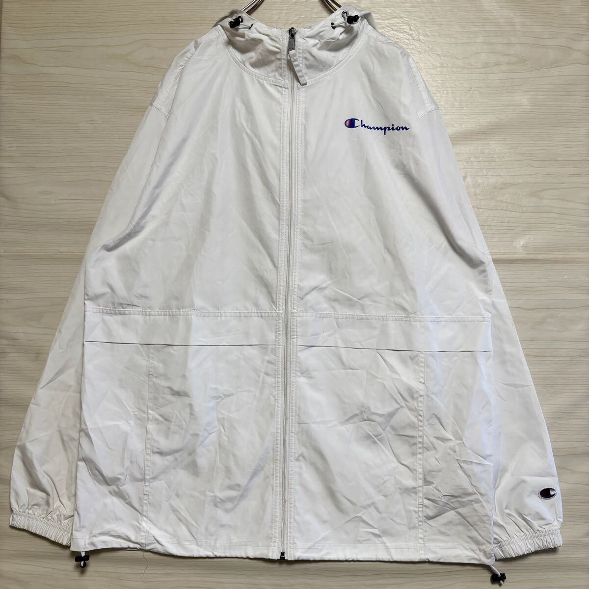 champion チャンピオン ナイロンパーカー フーディー ワンポイント ロゴプリント サイズL ホワイト 白 ポリエステル メンズ トップス(39)拍卖