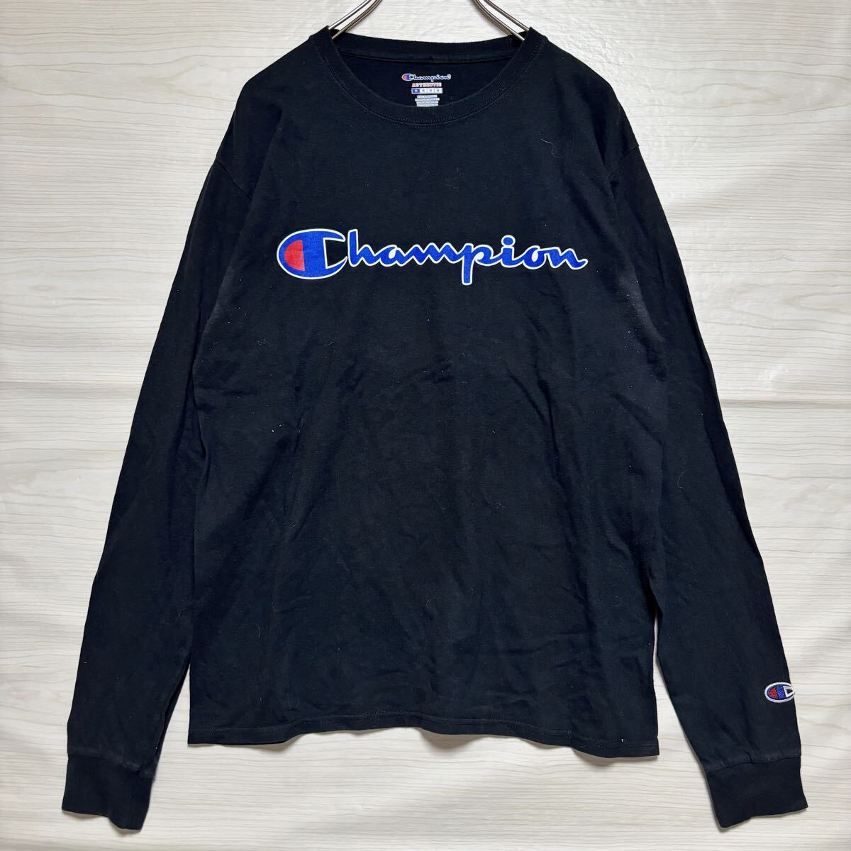 champion チャンピオン ロンT 長袖Tシャツ 長袖カットソー ロゴプリント サイズM ブラック 黒 コットン メンズ トップス (31)拍卖