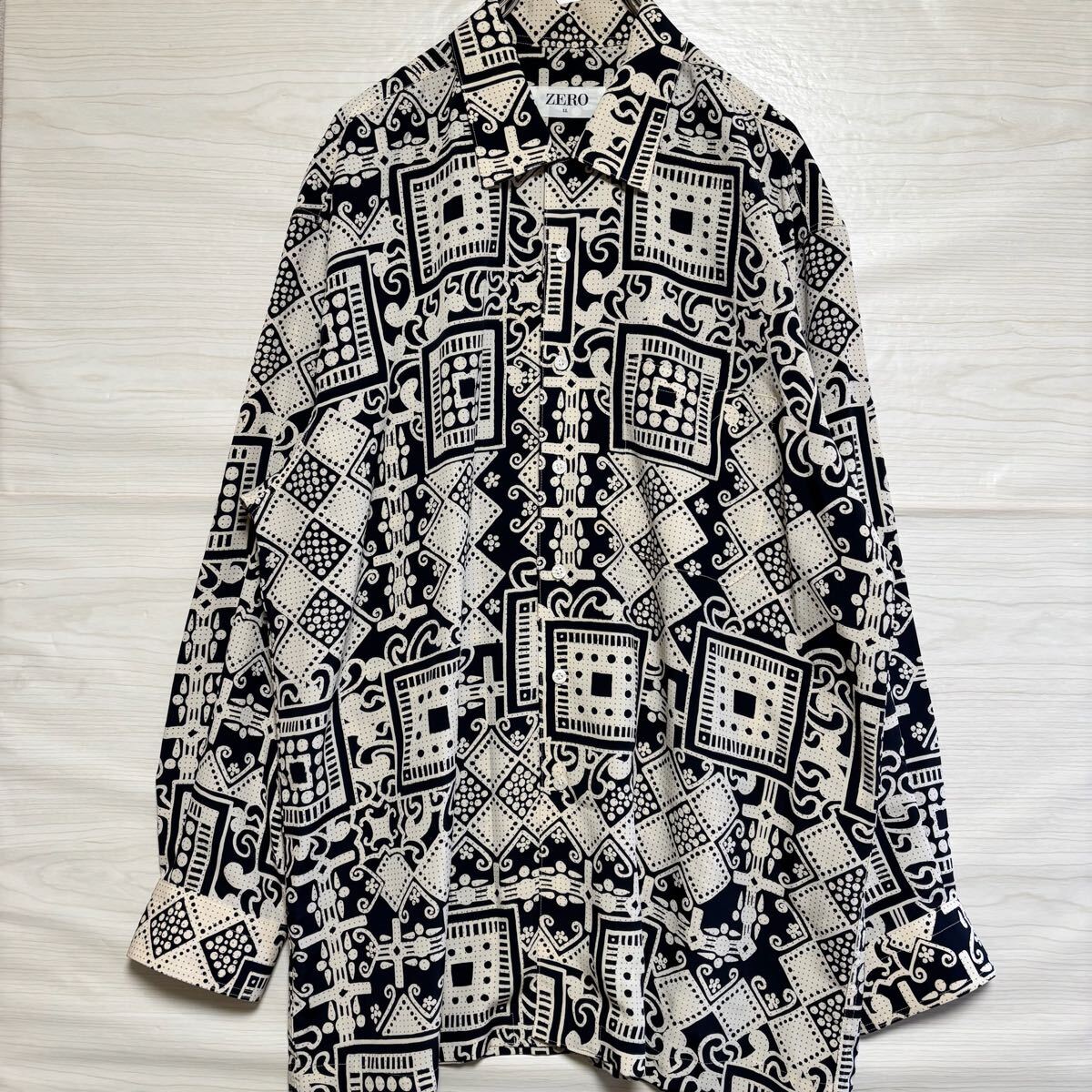 ZERO ゼロ 長袖シャツ 長袖カットソー レギュラーカラー 総柄シャツ 胸ポケットサイズLL マルチカラー ポリエステル メンズ トップス(39)拍卖
