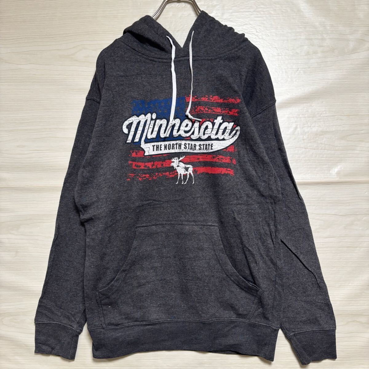 VINTAGE ヴィンテージ プルオーバーパーカー フーディー スウェット プリントデザイン サイズM グレー コットン メンズ トップス(40)拍卖