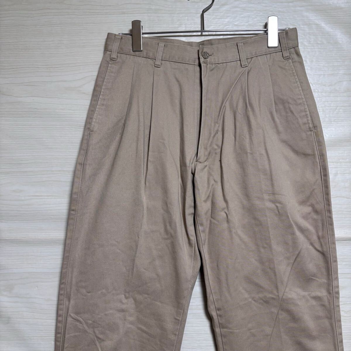 VINTAGE ヴィンテージ スラックスパンツ ストレートシルエット ツータック サイズ L相当 ベージュ コットン メンズ ボトムス(42)拍卖