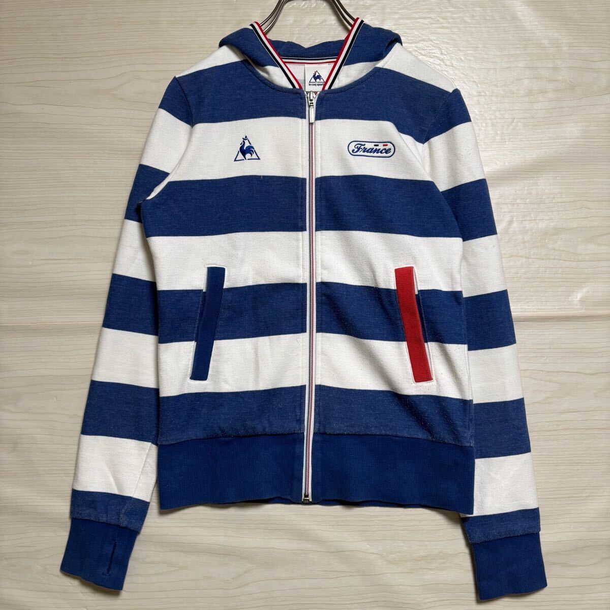 le coq sportif ルコックスポルティフ ジップパーカー ジップアップ スウェット フーディー サイズM ボーダー レディース トップス(42)拍卖