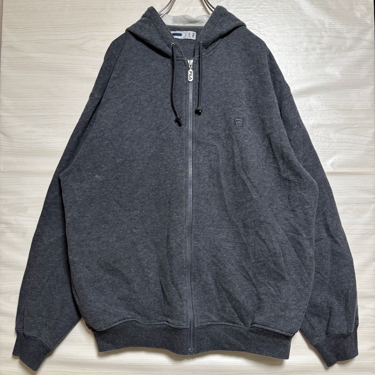 FILA フィラ ジップパーカー ジップアップ スウェット フーディー ワンポイント サイズXL ダークグレー コットン メンズ トップス(42)拍卖