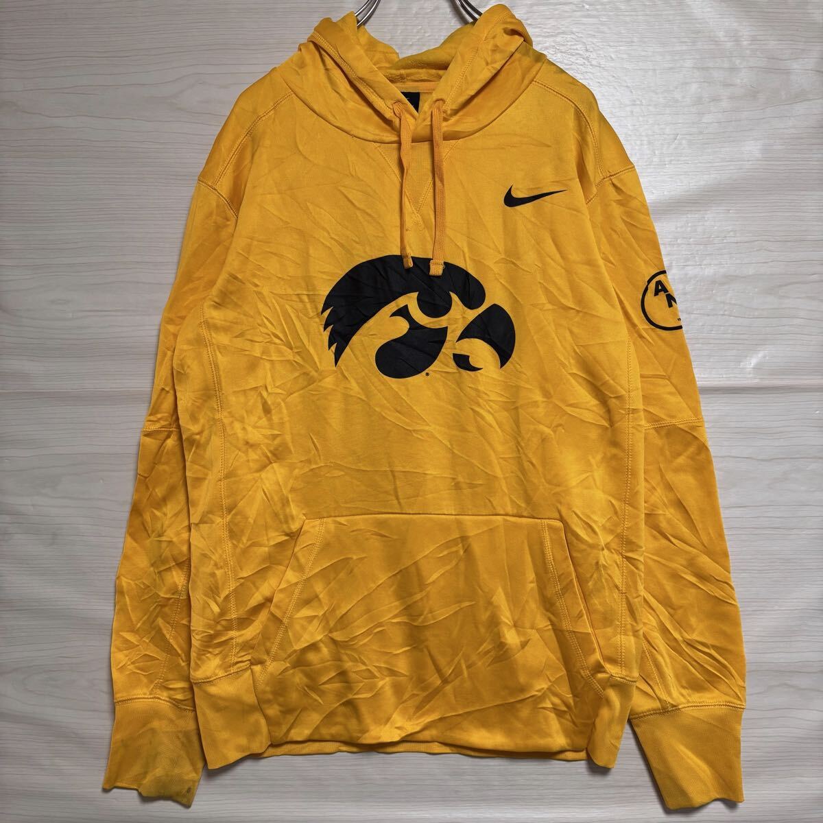 NIKE ナイキ プルオーバーパーカー フーディー スウェット ビックロゴプリント サイズS イエロー ポリエステル メンズ トップス(44)拍卖