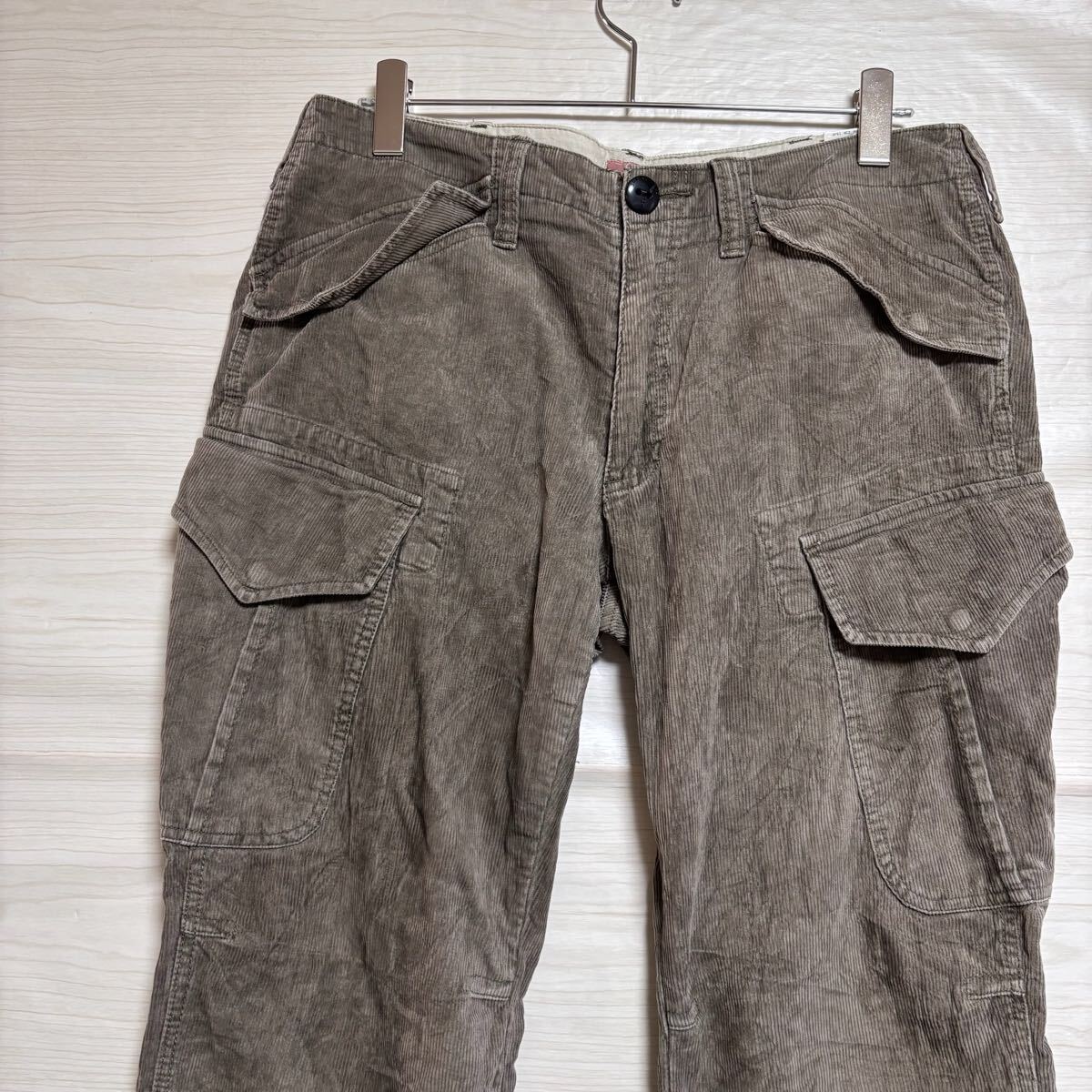 VINTAGE ヴィンテージ コーデュロイパンツ カーゴパンツ ストレートシルエット サイズ2XL カーキ コットン メンズ ボトムス(45)拍卖