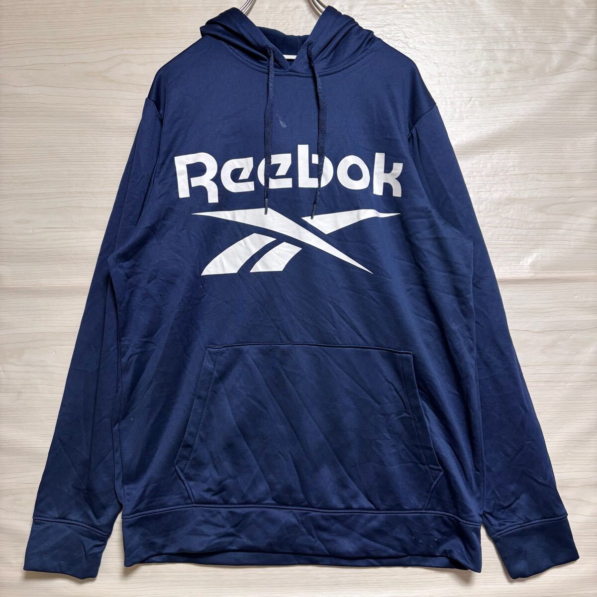Reebok リーボック プルオーバーパーカー フーディー スウェット サイズL相当 ネイビー 紺色 ポリエステル メンズ トップス(46)拍卖