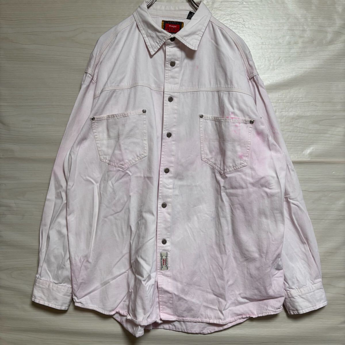 90's Wrangler ラングラー 長袖シャツ レギュラーカラー オックスフォード サイズXL ライトピンク コットン メンズ トップス(46)拍卖