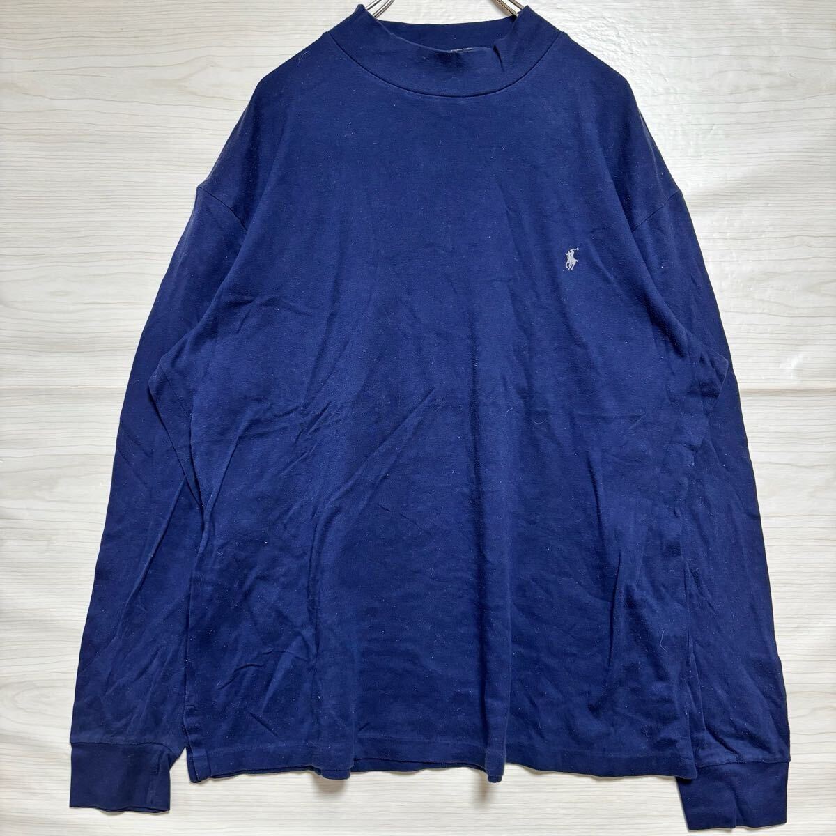 RALPH LAUREN ラルフローレン モックネック ロンT 長袖Tシャツ 長袖カットソー サイズXL相当ネイビー ピマコットン メンズ トップス(40)拍卖