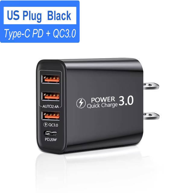 USB充電アダプター USB Type-A 3ポート / PD Type-C 1ポート (Quick Charge 3.0 対応) ブラック拍卖