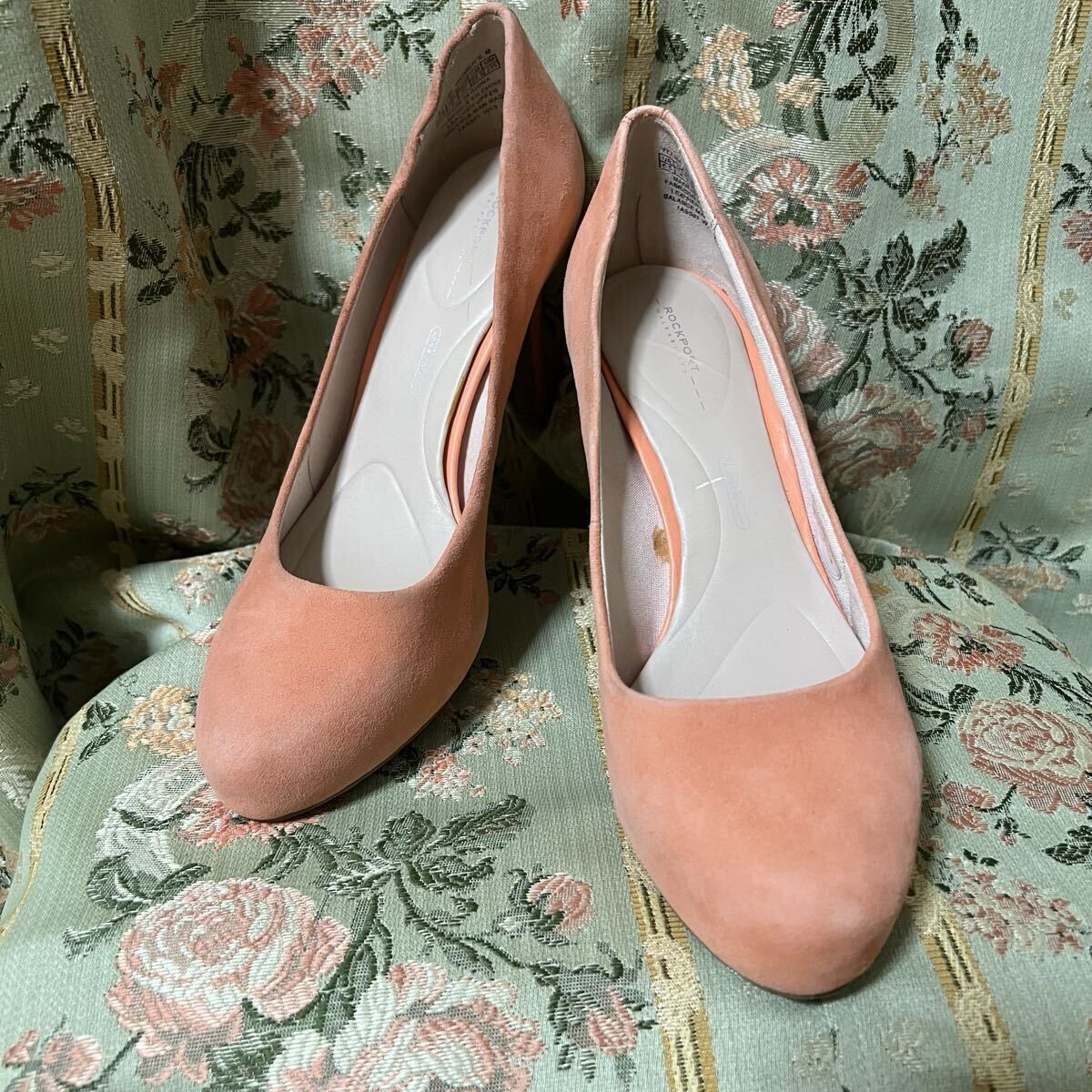 【美品】ROCKPORT ロックポート パンプス 23.5cm スエード ヒール ピンク系 レディース 本革 サーモンピンク拍卖