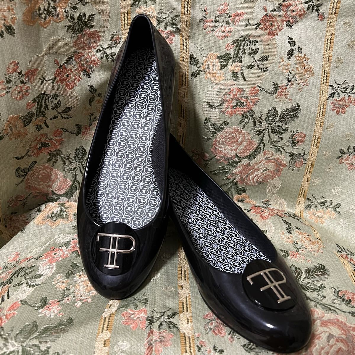 FAUX PAS PARIS フォーパパリ 39レインパンプス 24.5cm ラバーシューズ 黒 ブラック ロゴ金具 雨靴 レディース拍卖