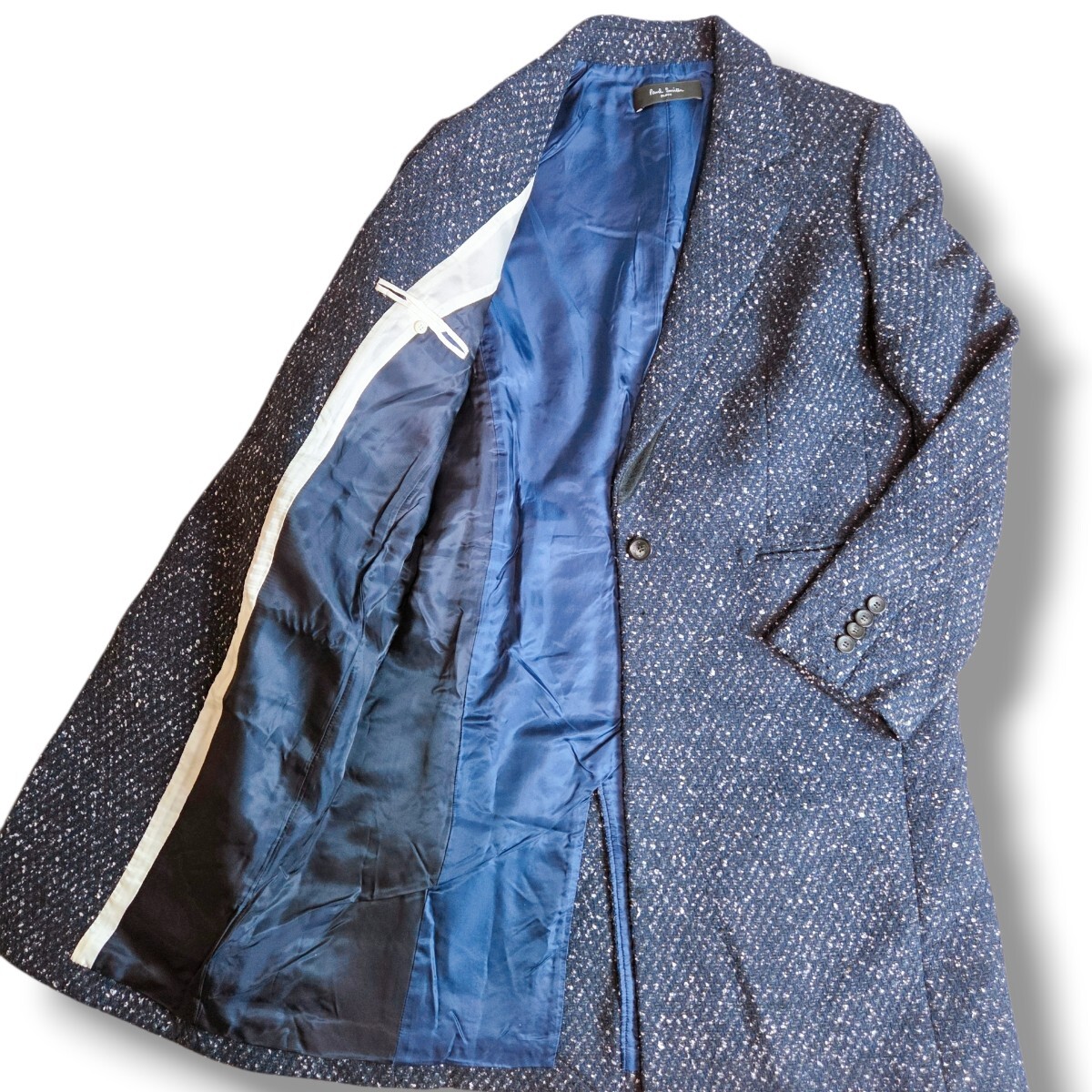 1円〜 美品 Paul Smith BLACK コート ネイビー 40 カシミヤ ウール ステンカラー ロング ポールスミス M L ウール ビジネス 454拍卖