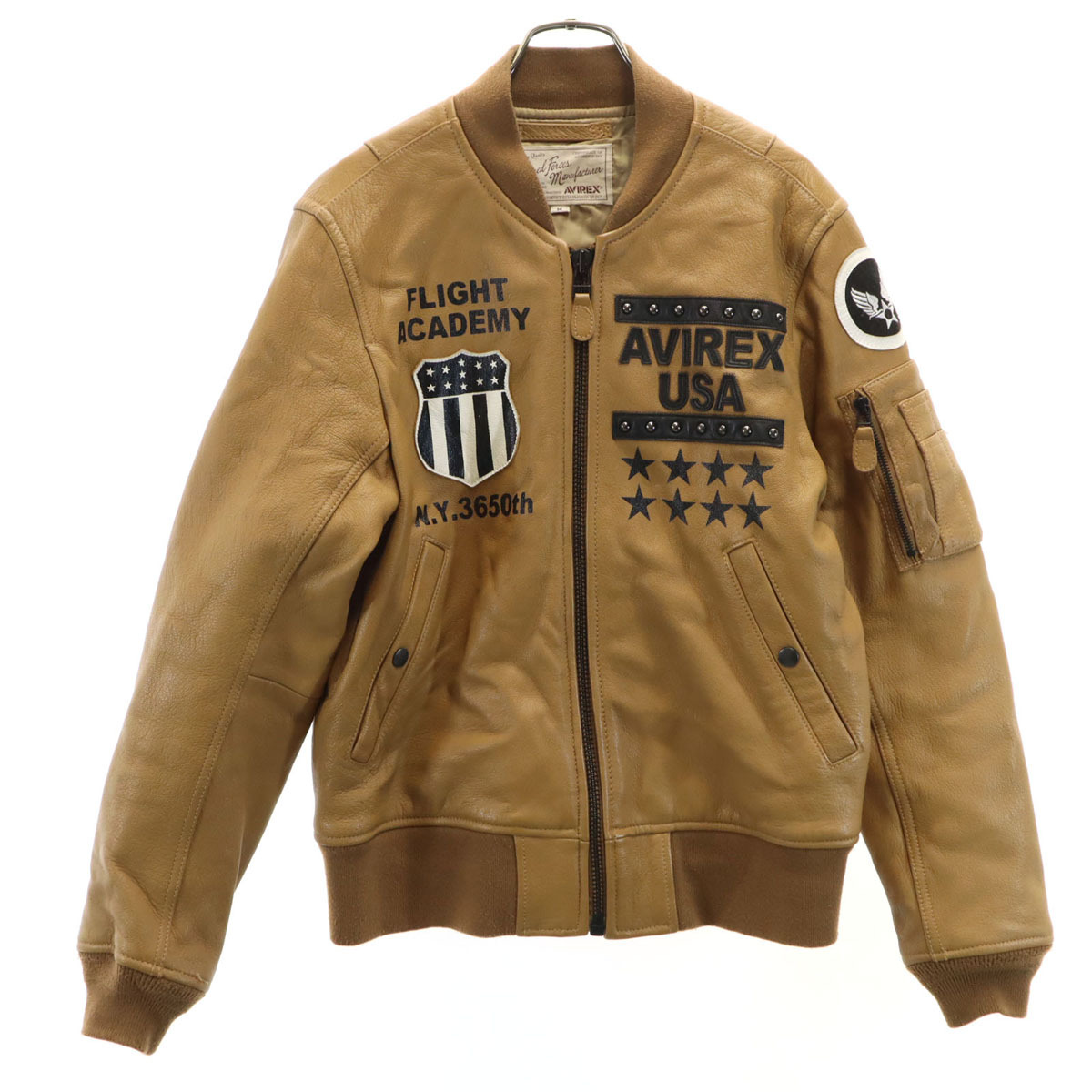AVIREX アヴィレックス ゴートレザー MA-1 フライトジャケット M ブラウン 中綿 メンズ拍卖