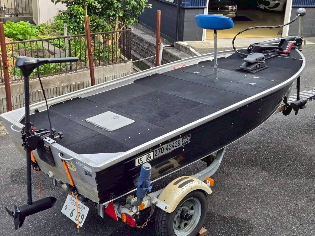 ☆バスボート アルミボート トレーラーセット クイントレックス 12ft V12挺 ライブフェル 前後エレキ 漁探 セット 広島☆拍卖