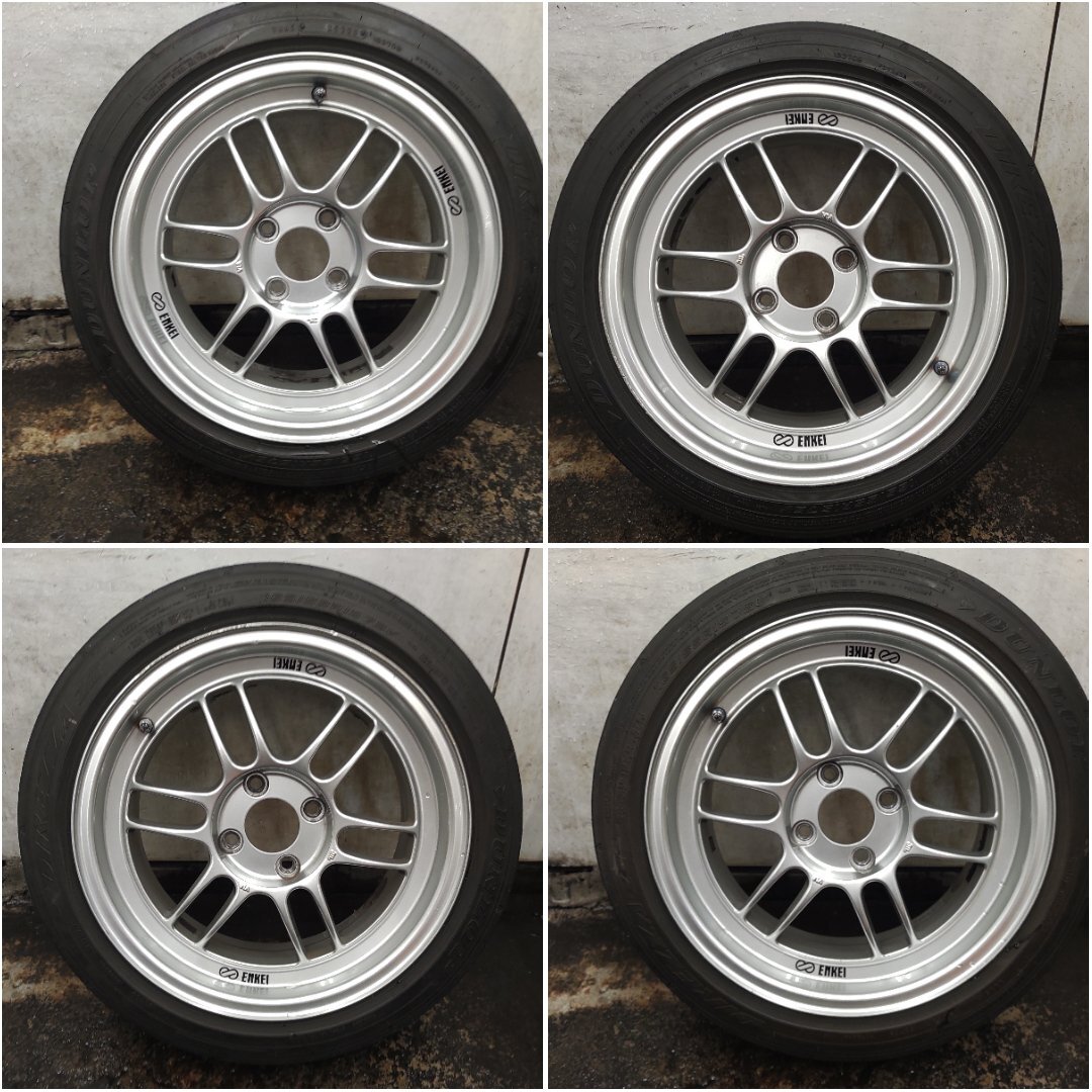 ★中古品★ENKEI エンケイ PRF1 15インチ アルミホイール 4本 15×7J+35 100-4H DUNLOP DIREZZA ZⅢ 165/55R15 溝無し【他商品と同梱歓迎】拍卖