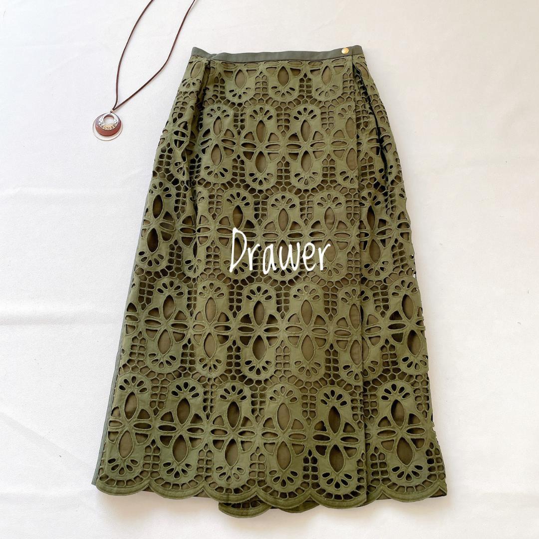 【美品】Drawer コットンレースラップスカート 可愛い 上品 エレガント拍卖