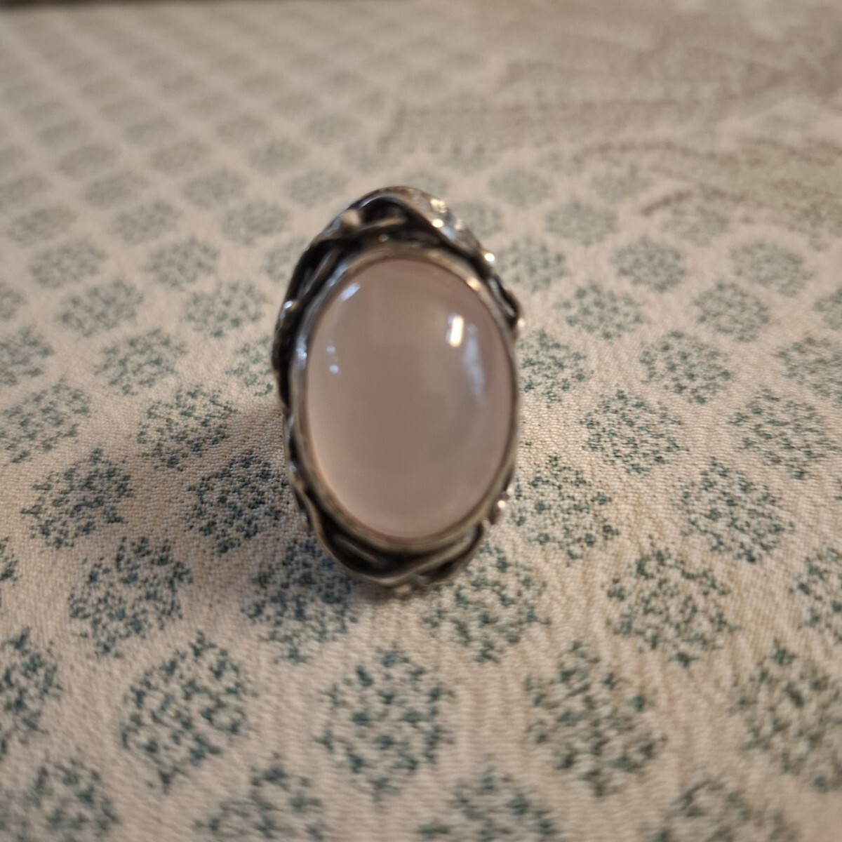 ピンククォーツ 紅水晶 彫金 指輪 約15.96g サイズ約14号拍卖