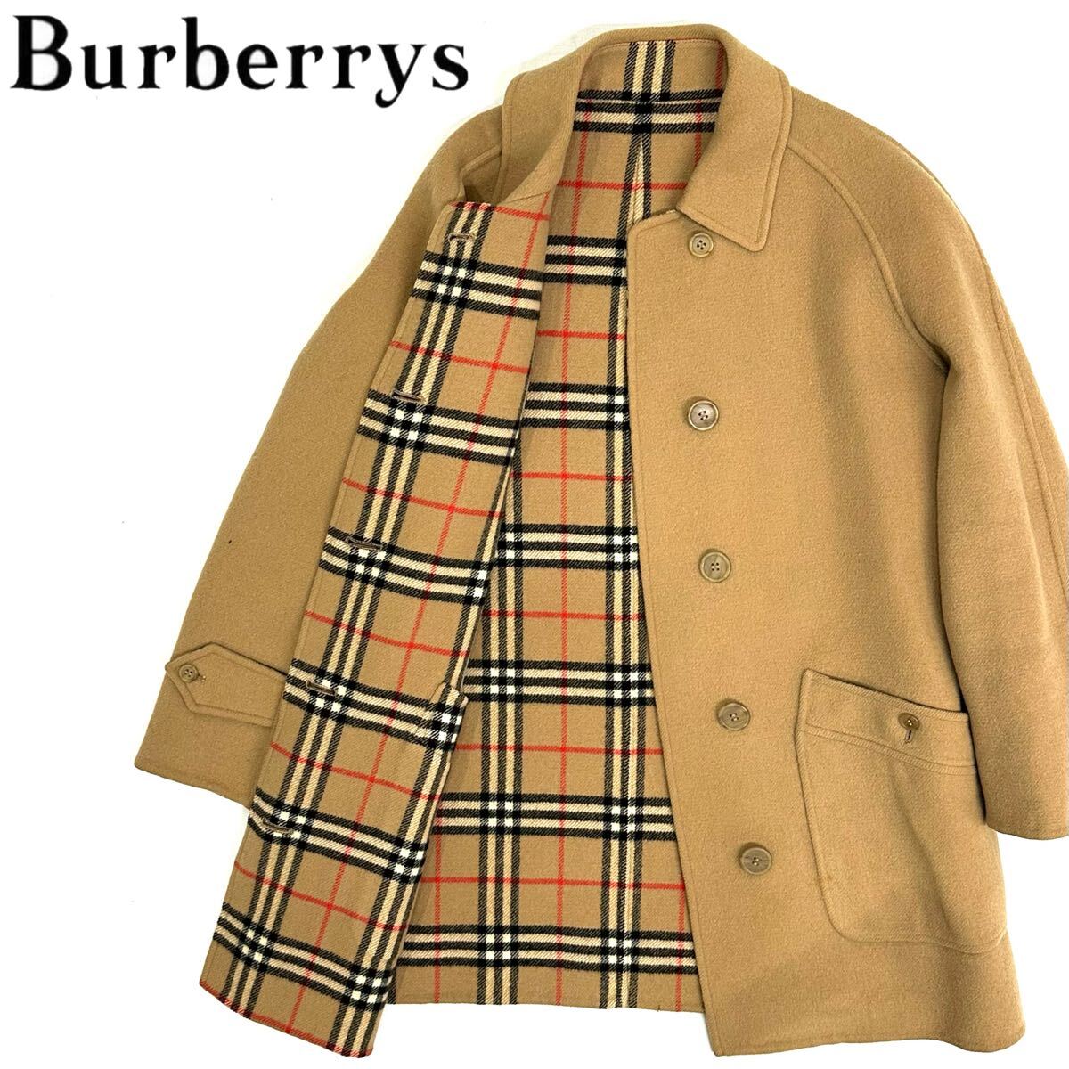 希少!!Burberrys ウール100% リバーシブル コート(S)キャメルベージュ ノバチェック バーバリー レディース アウター vintage 当時物拍卖