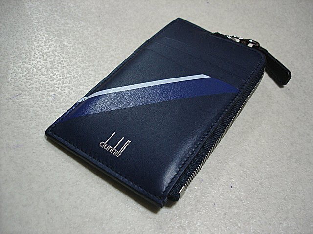 ★新品本物【ダンヒル・dunhill】JFA公認サッカー日本代表サムライブルー限定コラボ!本革レザーミニ財布ジップポケット付きカードケース紺拍卖