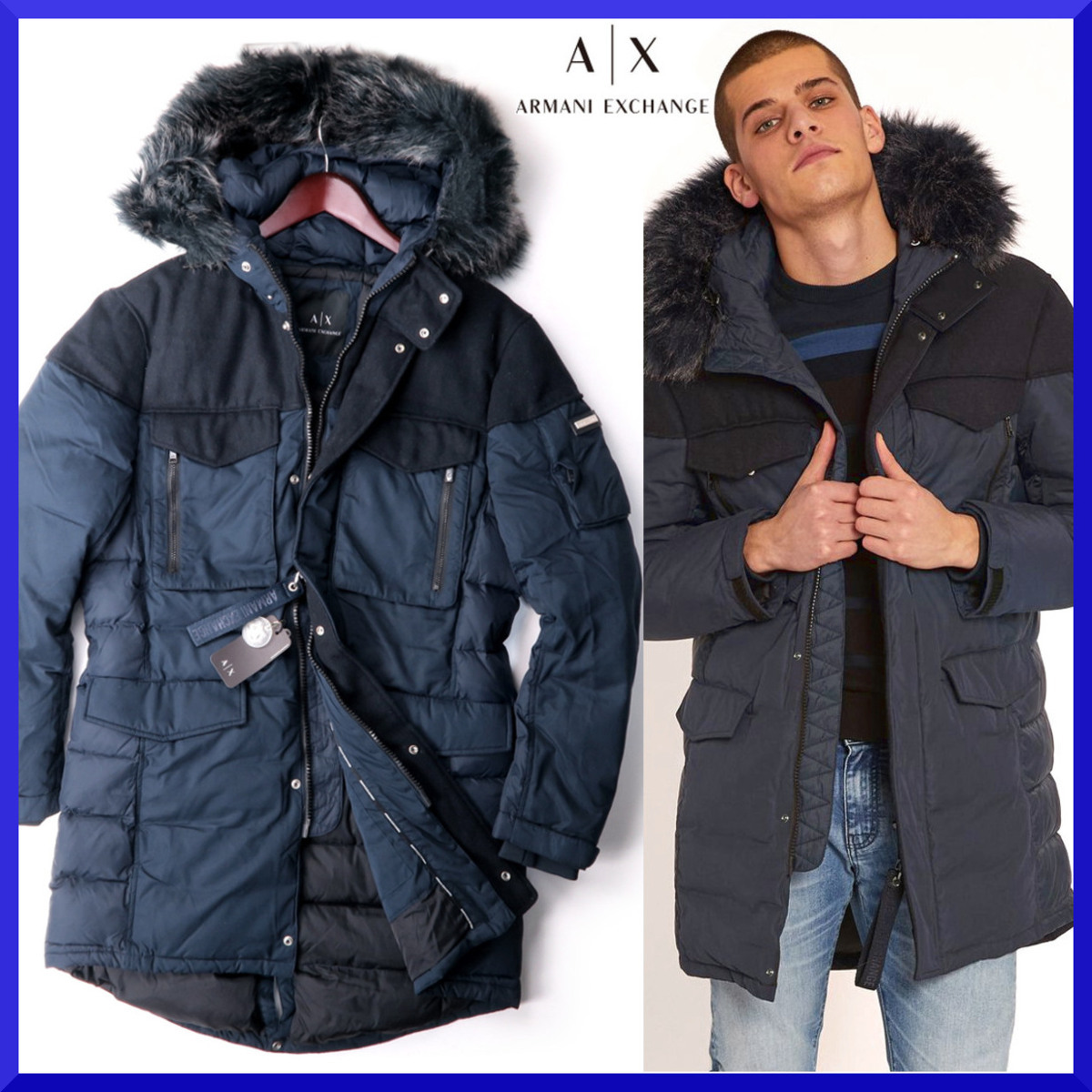 新品本物【ARMANIアルマーニAX】洗練都会的!!暖かさ◎ホワイトダッグダウンジャケット・モッズコートブルゾン/メンズ/US:XL=2XL拍卖