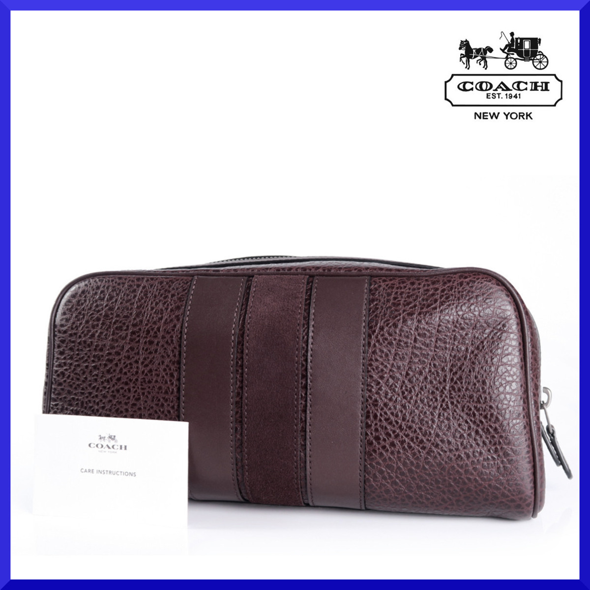 価格3,7万新品本物コーチCOACH【装いに華!本革シボレザーの艶感◎】大人カラー人気のエンジ!!クラッチ/セカンドバッグ/旅行/メンズ拍卖