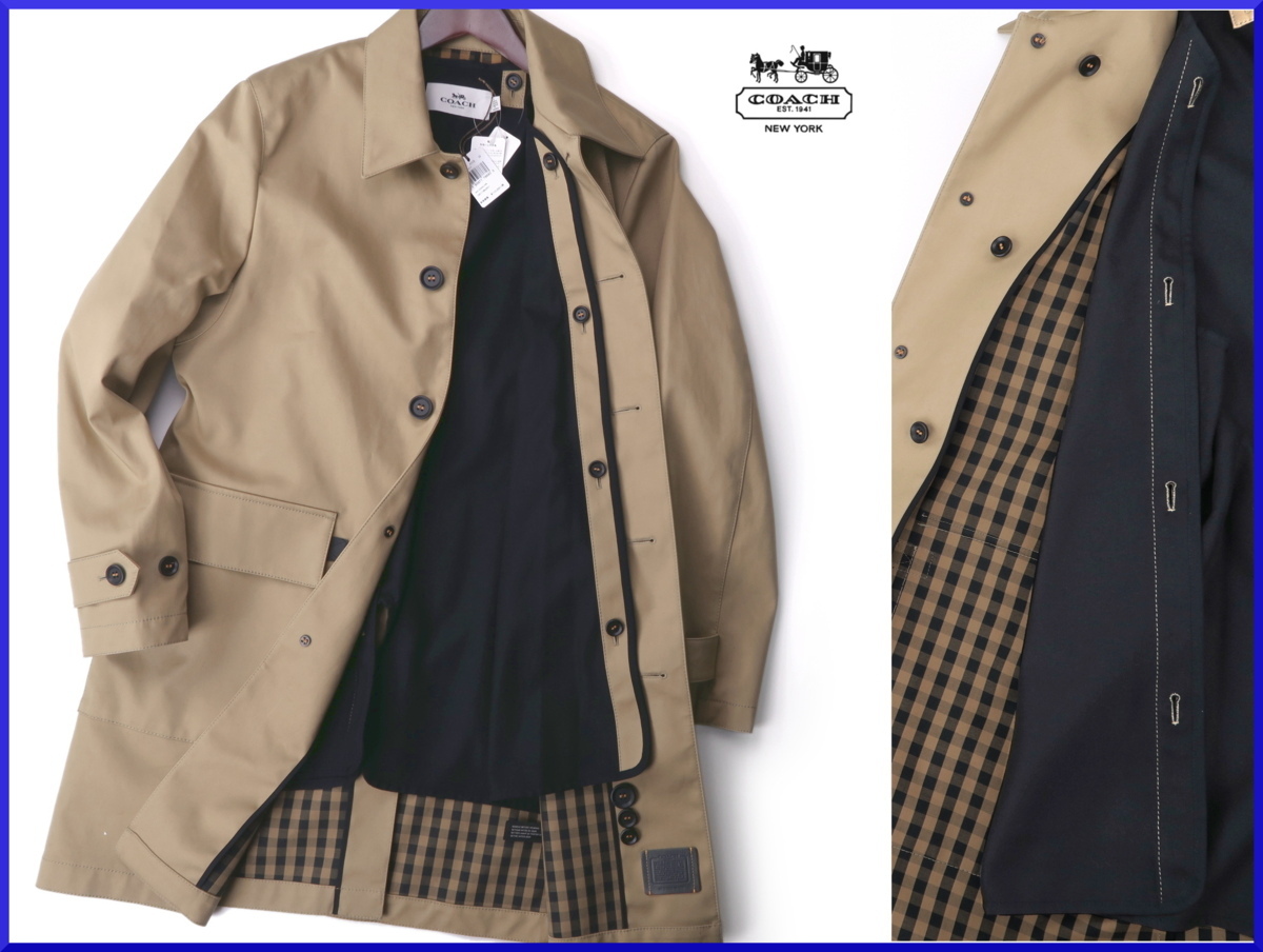 12,1万新品本物コーチCOACH【高密綿生地加工◎ライナー取外し可能】雨風に強い!!秋冬春ステンカラーコート/ビジネス/メンズカーキUS:M=L拍卖