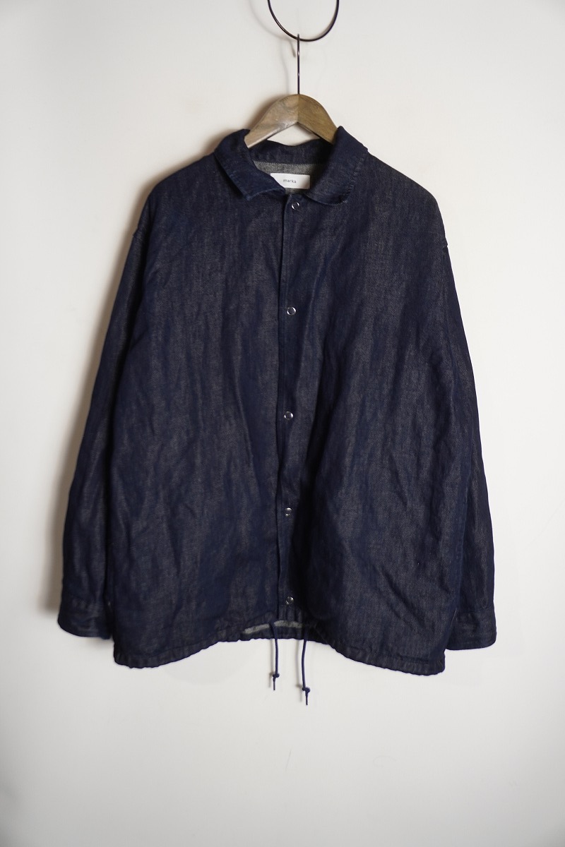 定価42,900円20SS marka マーカ COACH SHIRT COTTON LINEN DENIM コーチシャツコットンリネンデニムジャケット M20A-04BL01C紺サイズ2拍卖