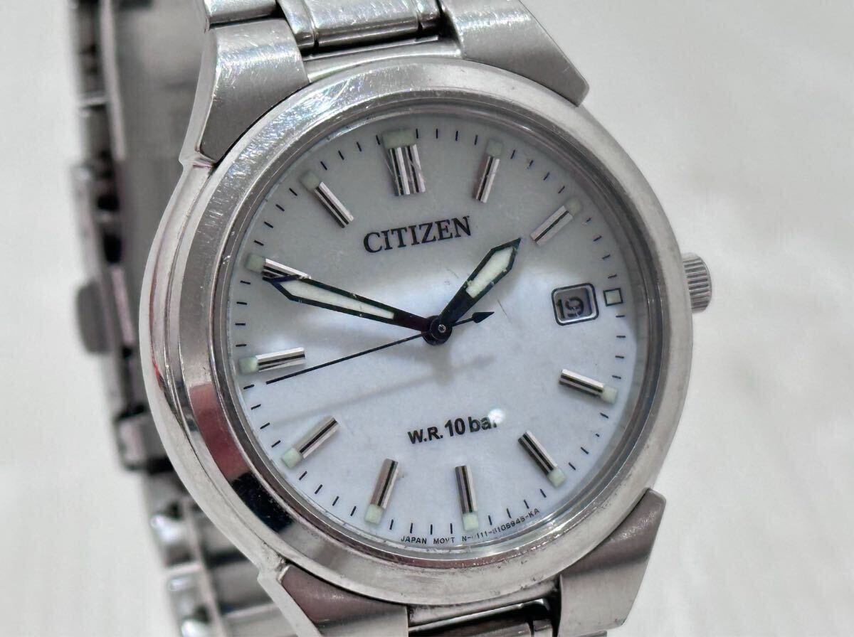 D(1119t5) CITIZEN シチズン 腕時計 ソーラー W.R.10bar アナログ 時計 E111-S075777 エコドライブ ステンレス ホワイト ★簡易動作OK拍卖