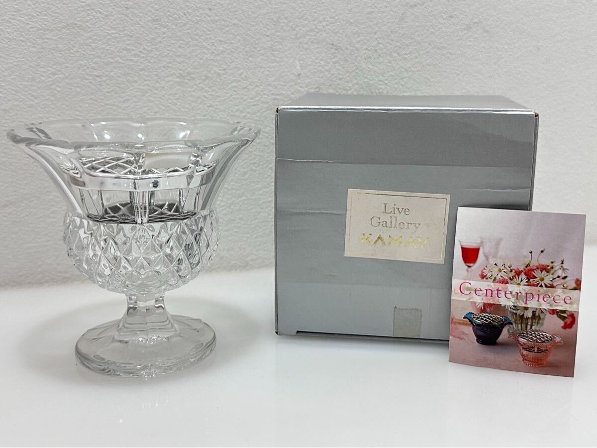 D(1106t15) KAMEI CRYSTAL カメイクリスタル フラワーベース クリスタルガラス ローズボウル センターピース 花瓶 花器 インテリア拍卖