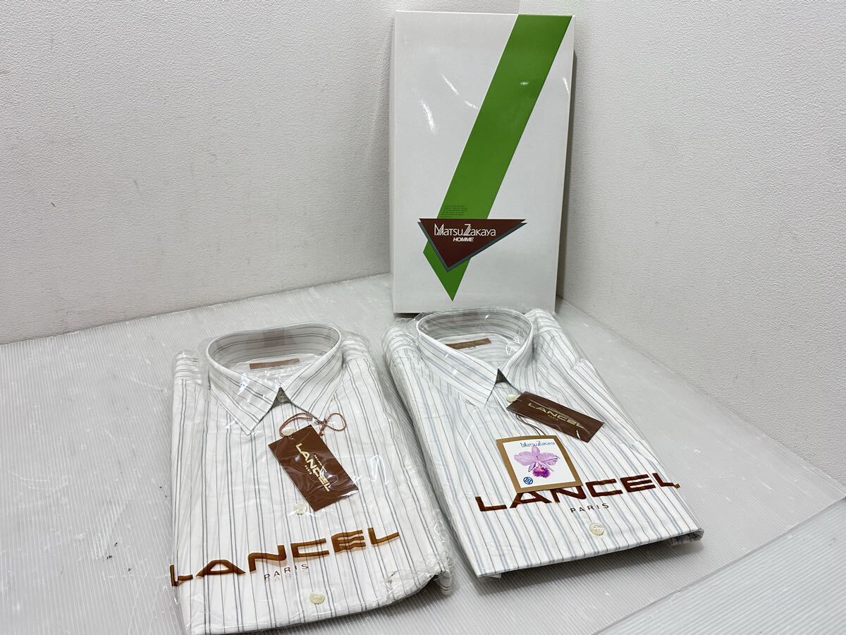 D(1110t14) ★未使用★ LANCEL ランセル ワイシャツ Yシャツ ストライプ柄 ドレスシャツ 2枚セット M-82 メンズ ★長期保管品拍卖