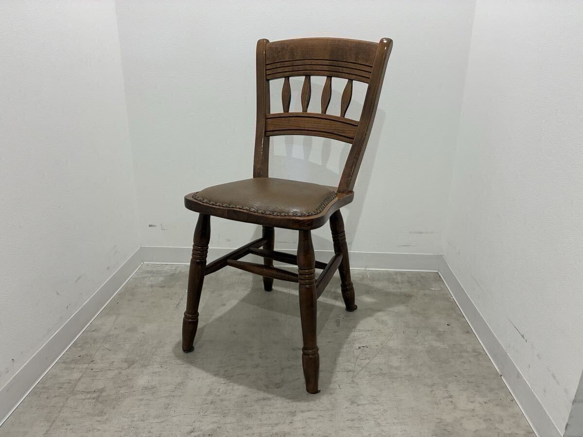 D東(1119s1) SELECTION NORM オランダ製 アンティーク 木製 革張り ダイニングチェア 椅子 イス チェア 店舗什器 家具 1脚 *在庫多数有り拍卖