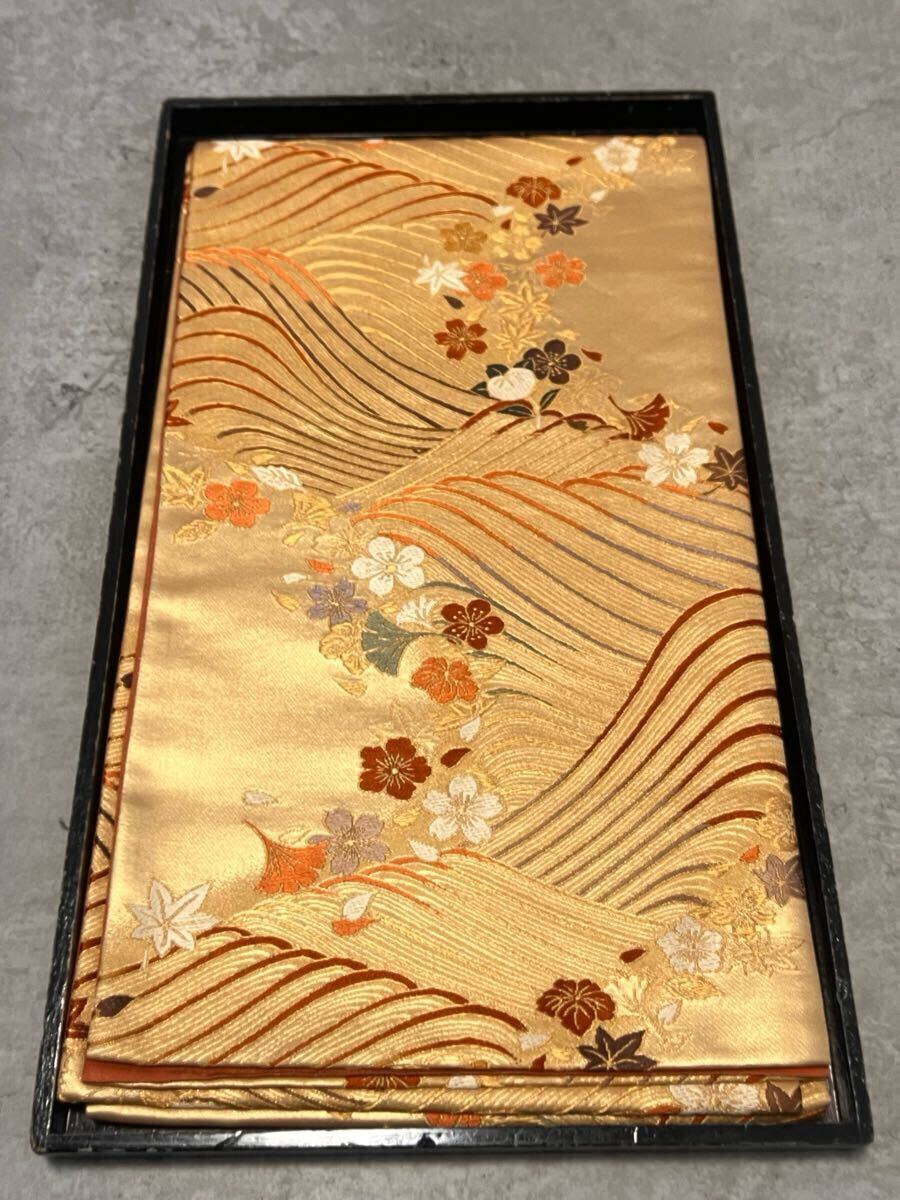 帯 袋帯 スーパー鈴ガード 正絹 織物 金箔 秋色 金糸拍卖