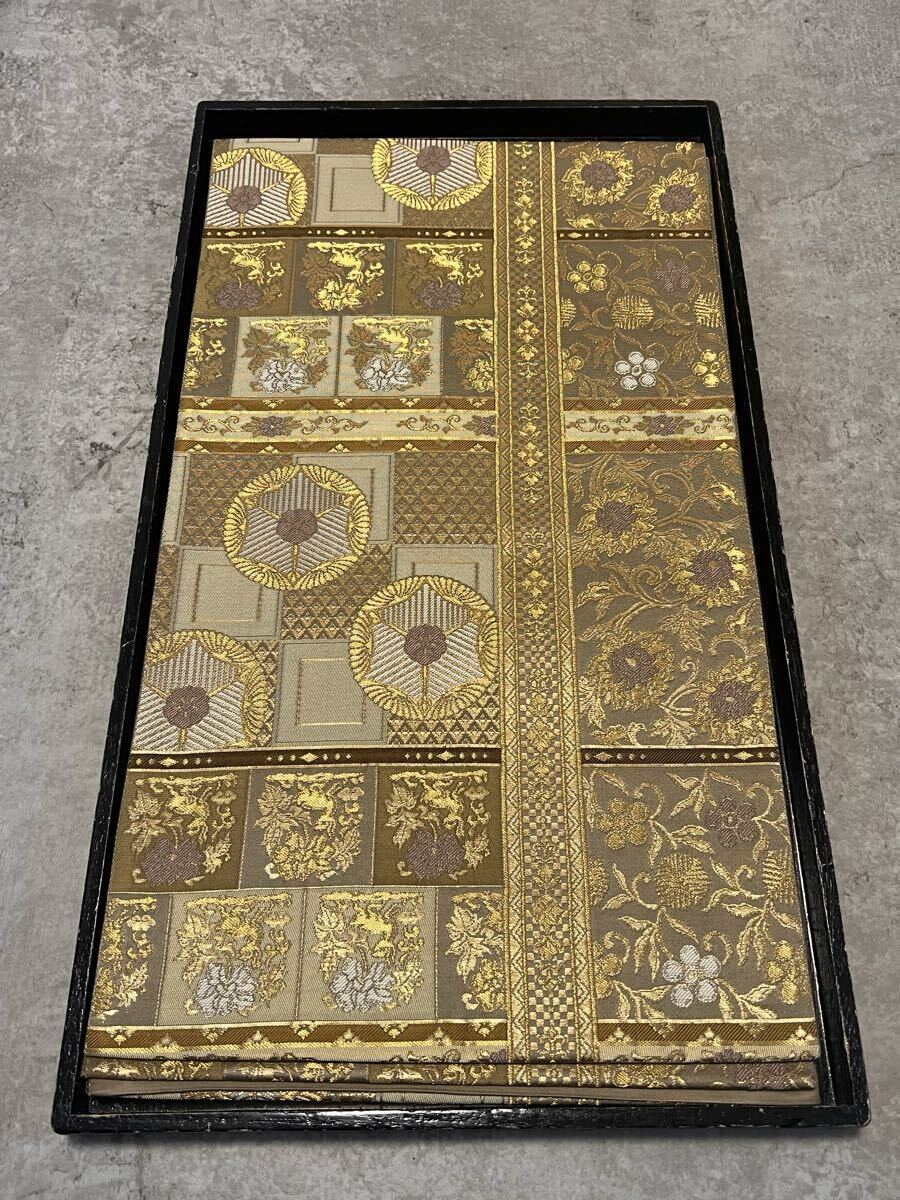 帯 全通 逸品 袋帯 金 文様唐草華 正絹 呉服 きもの 金箔 織物 絢爛拍卖