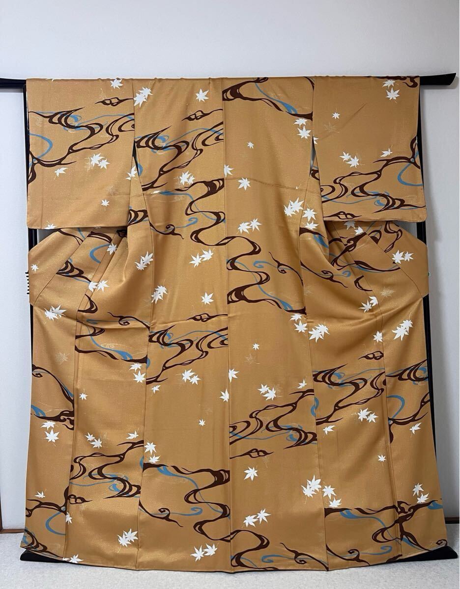 逸品 小紋 着物 金通 正絹 秋系 金彩 絹100% 呉服 希少品 きもの拍卖