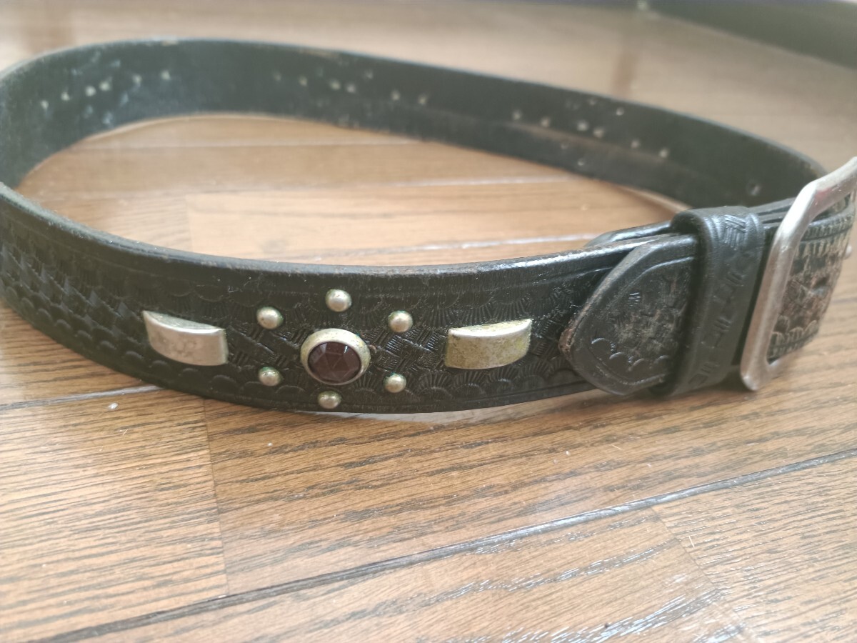 ビンテージ スタッズベルト 32 USA 茶芯 レザー レザーベルト 50s 60s ブラック HTC スタッズ拍卖