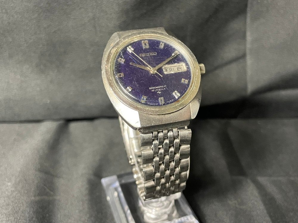 【6PW254】1円スタート SEIKOMATIC-P セイコーマチック 腕時計 稼動品 5106-7010 自動巻き AT 33石 デイデイト ブルー文字盤 現状品拍卖