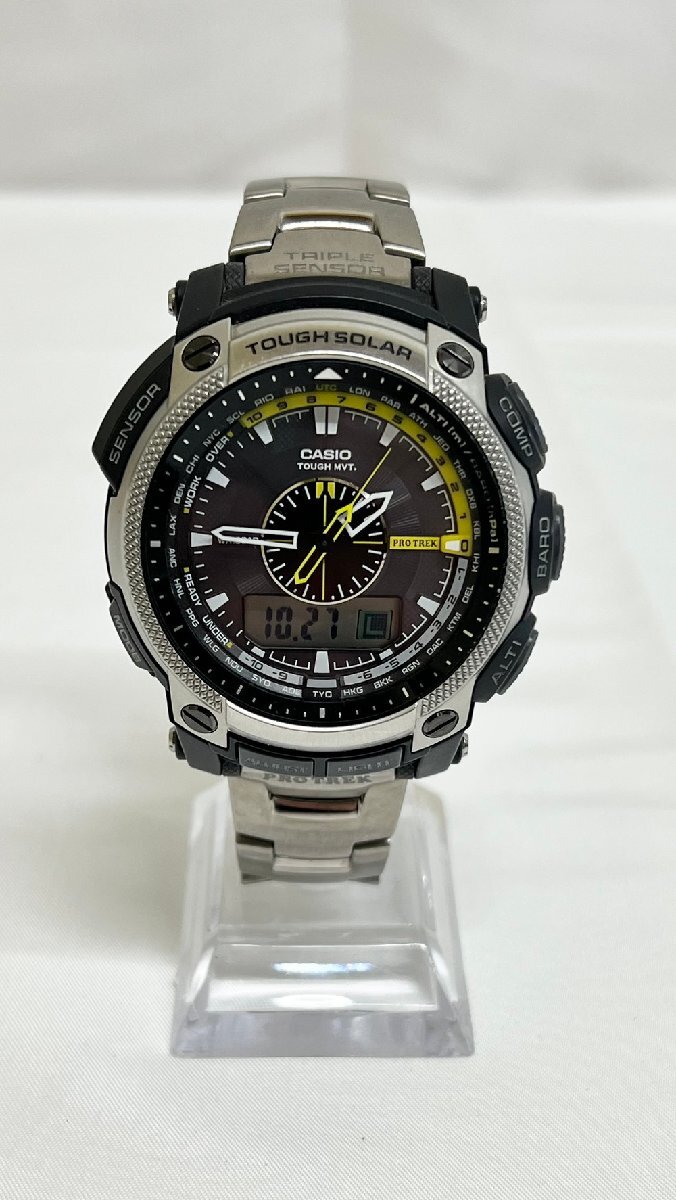 【6PW243】1円スタート CASIO カシオ PROTREK プロトレック PRW-5000T 腕時計 ウォッチ 稼動品 電波ソーラー タフソーラー デジアナ 現状品拍卖