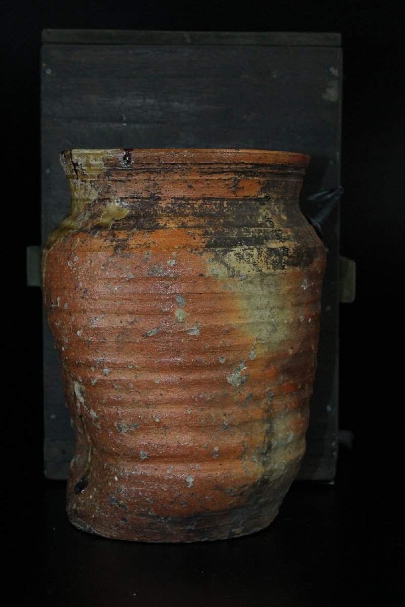 【江】時代 信楽焼 緋色掛花入 高さ18㎝ 古美術品(自然釉花器花瓶花生飾壺旧家蔵出)X2005 CTuyit拍卖