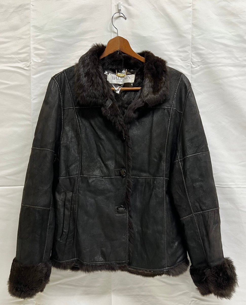 【1P3833】1円スタート BALMAIN バルマン 高級毛皮 コート ジャケット 着丈約78㎝ ダークブラウン レディース ファッション 現状品拍卖