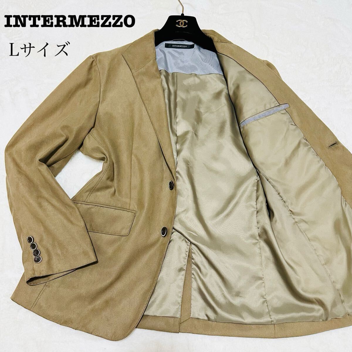【美品】 INTERMEZZO ベージュ テーラードジャケット Lサイズ メンズ インターメッツォ コーデュロイ風 ブラウン キャメル メンズ拍卖