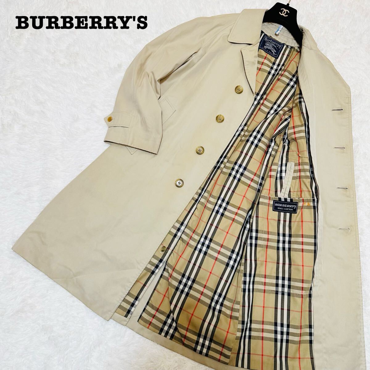 Burberrys バーバリーズ ノバチェック ステンカラーコート ベージュ ヴィンテージ コットン メンズ ロングコート 超大人気コート拍卖