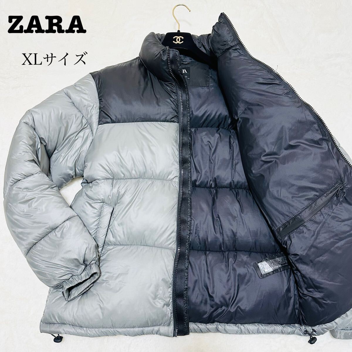 【XLサイズ】 ZARA ダウンジャケット ヌプシ アウター グレー ブラック メンズ ワッペン 中綿 黒 パンパンの中綿 マルチカラー拍卖