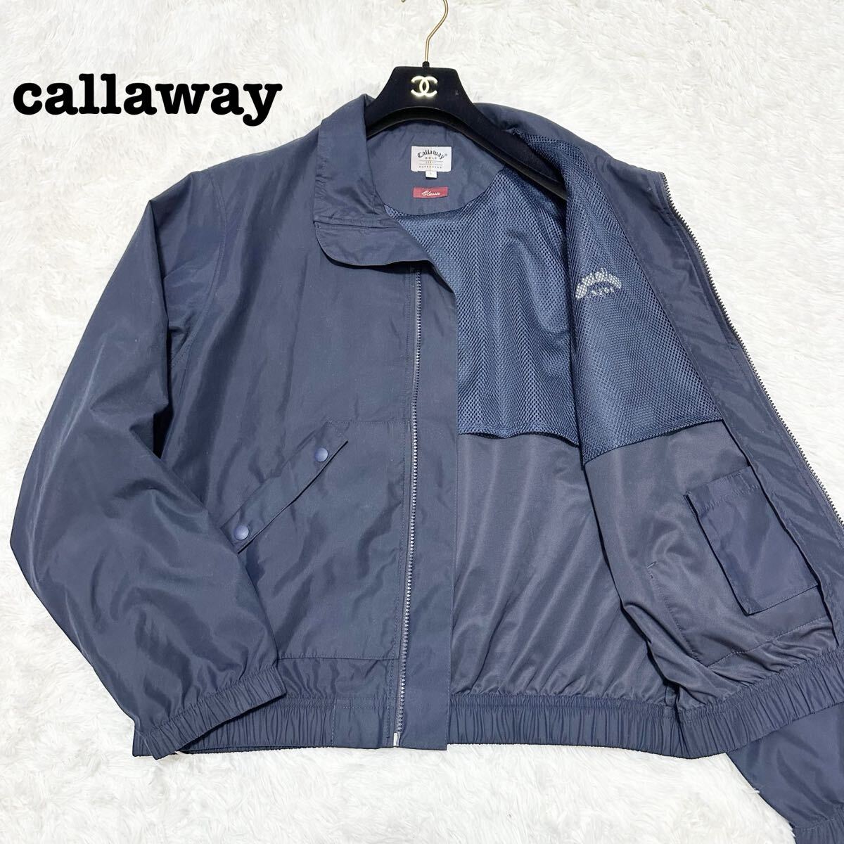 Callaway キャロウェイ ゴルフウェア ブルゾン ジャケット ネイビー 紺 ゴルフ Lサイズ スポーツウェア 刺繍ロゴ ナイロンジャケット拍卖