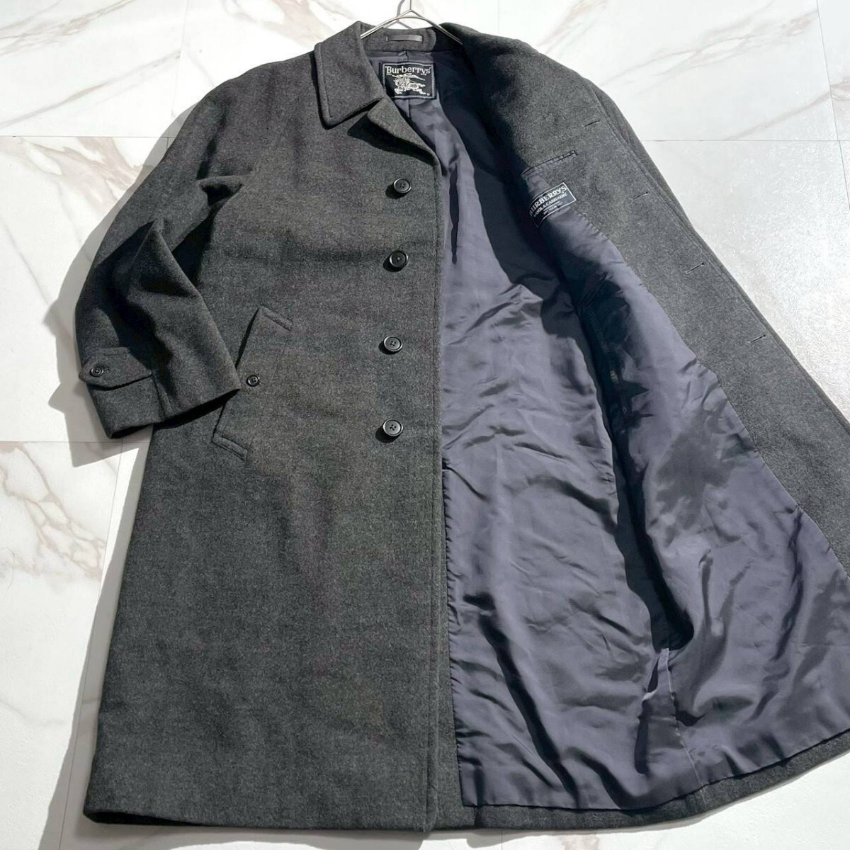 【美品/XL相当】BURBERRY バーバリー メンズ ステンカラーコート ウールカシミヤ 170 XL相当 ビジネス ロング グレー拍卖