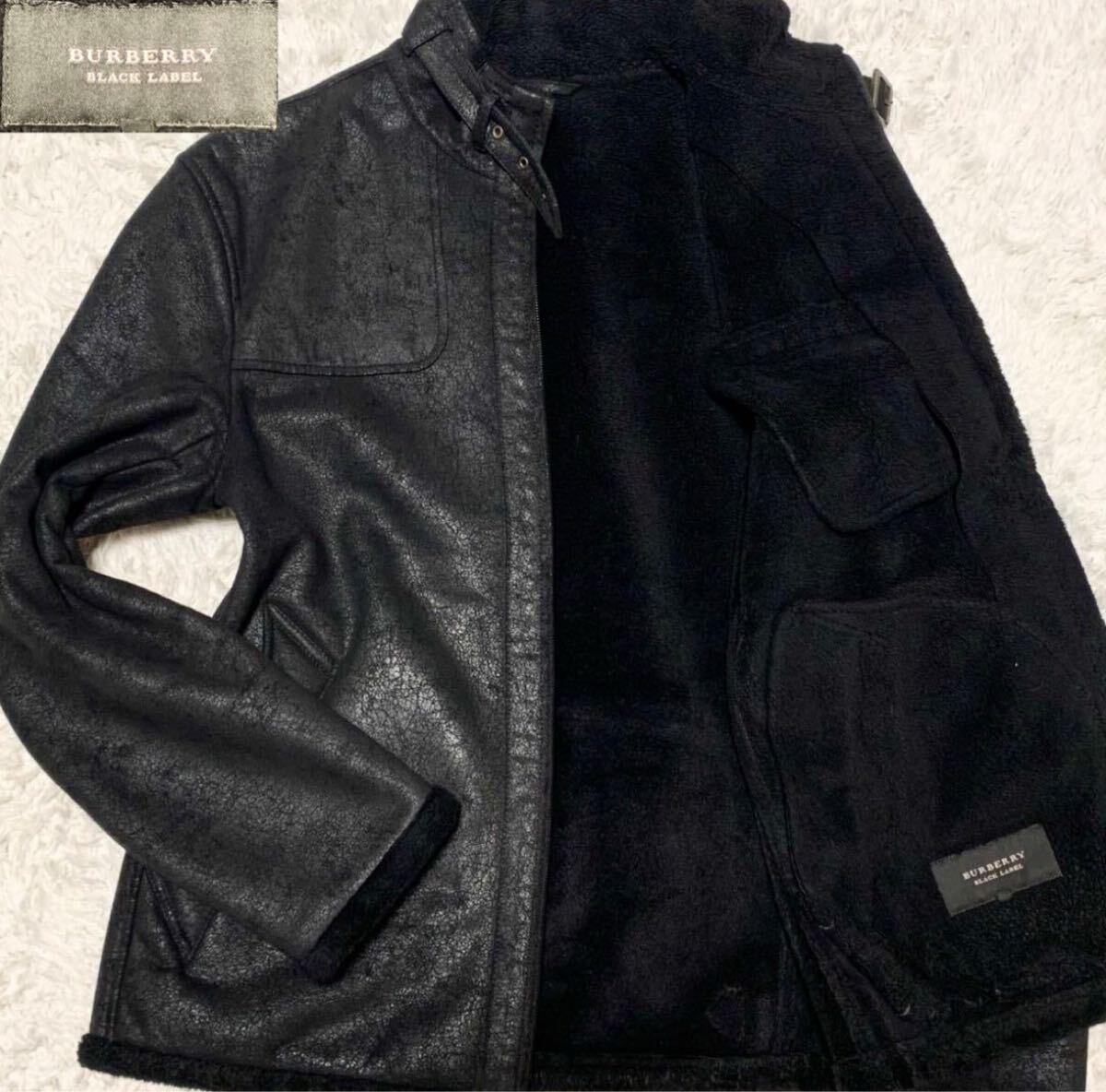 バーバリーブラックレーベル Burberry black label フェイクレザー ライダース ジャケット 裏地ボア ブルゾン拍卖