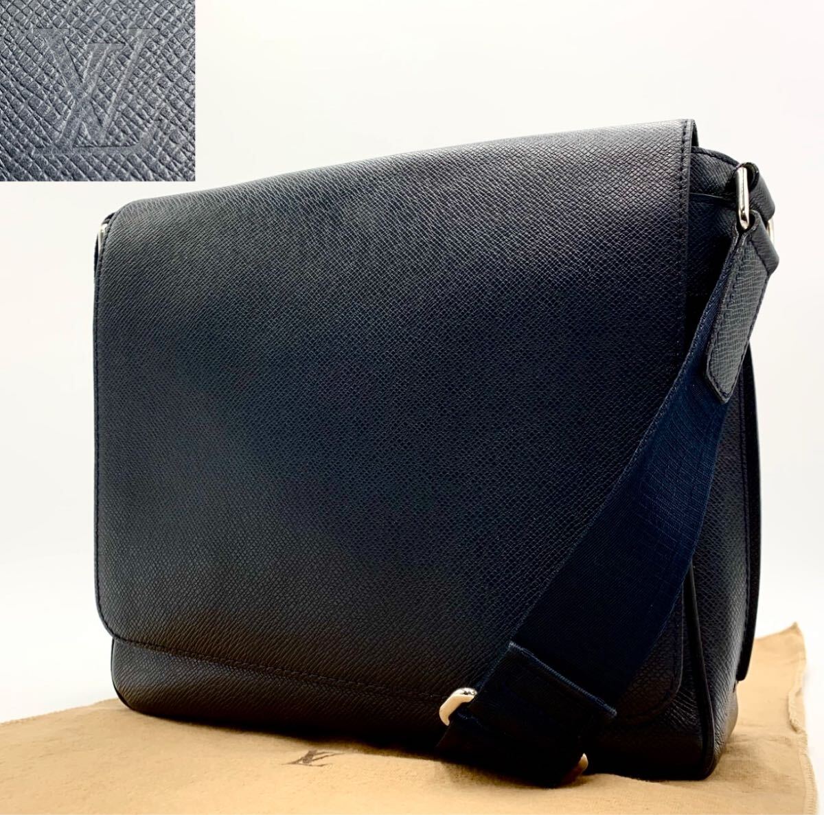上美品!LOUIS VUITTON ルイヴィトン ロマン PM タイガ ショルダーバッグ メッセンジャーバッグ 斜め掛け メンズ ダークネイビー系拍卖