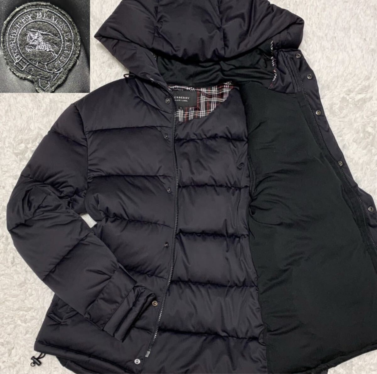 美品!Burberry BLACK label バーバリーブラックレーベル ダウンジャケット 胸ワッペン ブラック 黒 メンズ拍卖