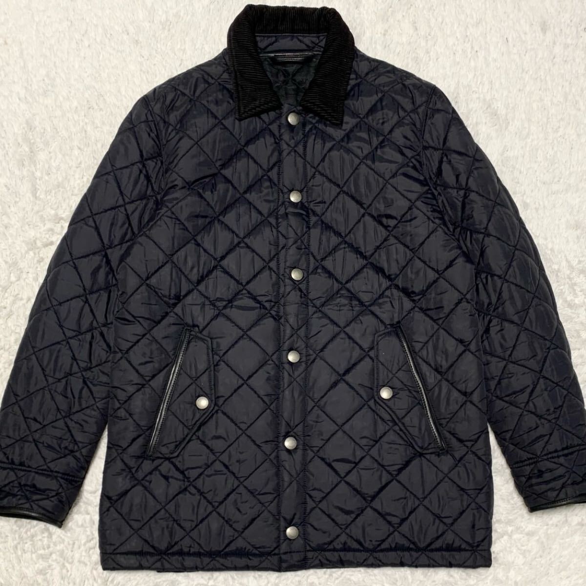 美品・実寸L〜XLサイズ COACH コーチ 中綿 メンズ キルティングジャケット レザー切り替え ブラック 黒拍卖